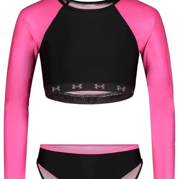 BRAND NEW youth girl under armour 2 pc long sleeve swimming swim bathing suit si - Picture 1 of 8